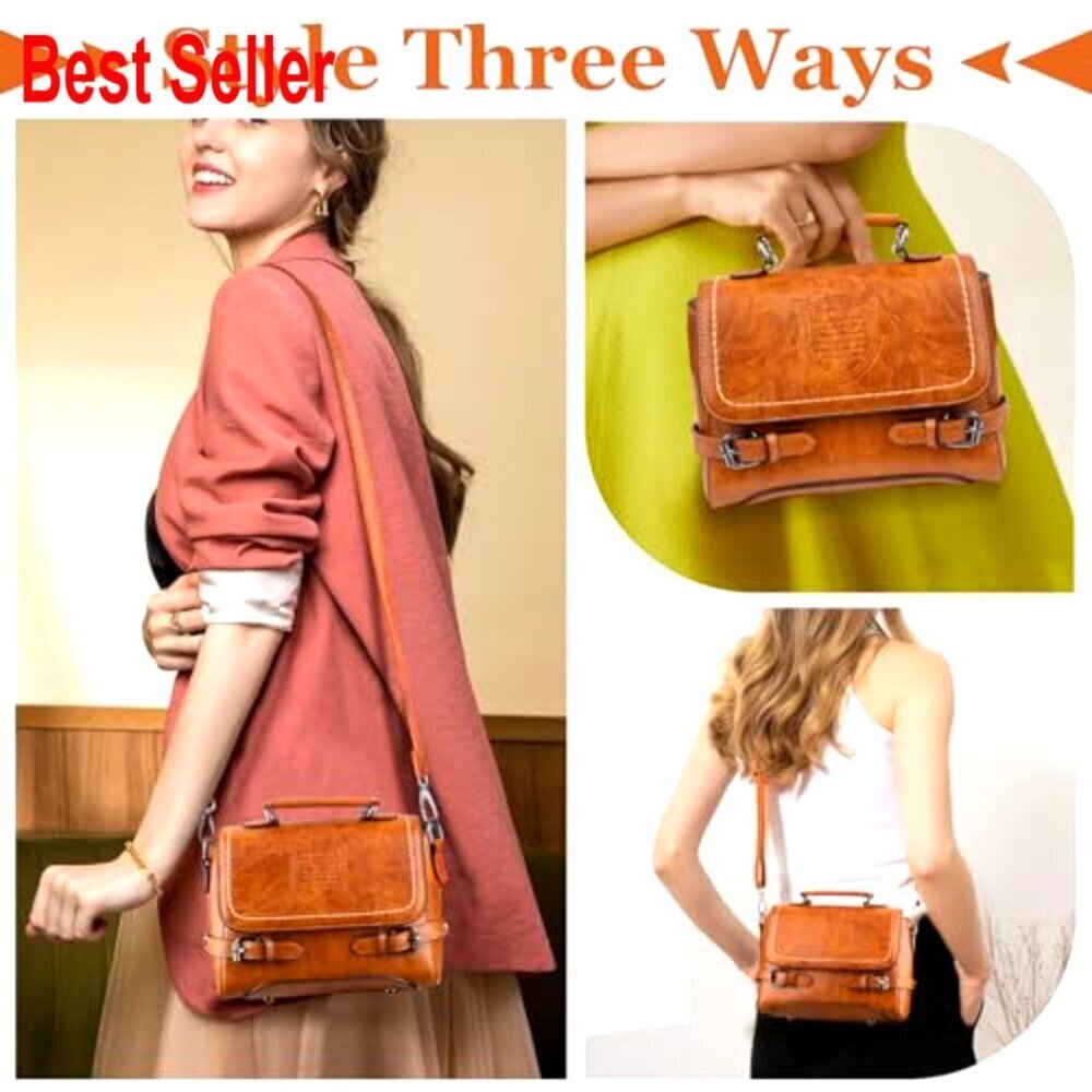 PU Leather Crossbody Bag with Adjustable Strap and Top Handle - Picture 2 of 7
